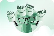 The Mint Mobile fox mascot with glasses holding multiple buckets labeled with different data amounts against a mint-green background.
