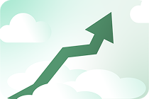 A thick mint-green upward-pointing arrow resembling a rising trend graph against a green background.