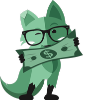 Fox stretching a dollar bill while winking an eye