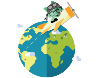 fox flying and traveling around the world