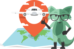 Fox with international map