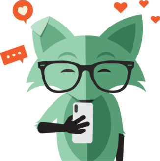 Fox holding phone with hearts