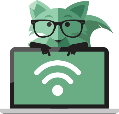 fox behind a laptop